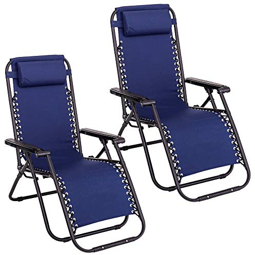 LOLAhome Pack de 2 sillas Gravedad Cero reclinables con Bloqueo de Seguridad de Tejido Oxford y Acero (Azul)