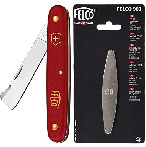 Felco 3.90 20 Okulier- / Schneidmesser & 903 Wetzstein mit Diamantbeschichtung (Stein aus gehärtetem Stahl, für Baum-, Reb- und Gartenscheren, zum Schärfen, Entgraten), 26 x 16 x 12 cm