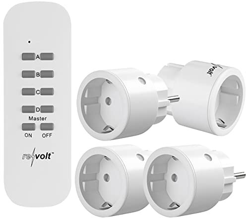 revolt Funkstecker: 4er-Set Mini-Funksteckdosen mit Fernbedienung, bis 2.300 Watt, 50 m (Funk Steckdosen mit Fernbedienung, Remote Steckdose, Fernbedienungen)