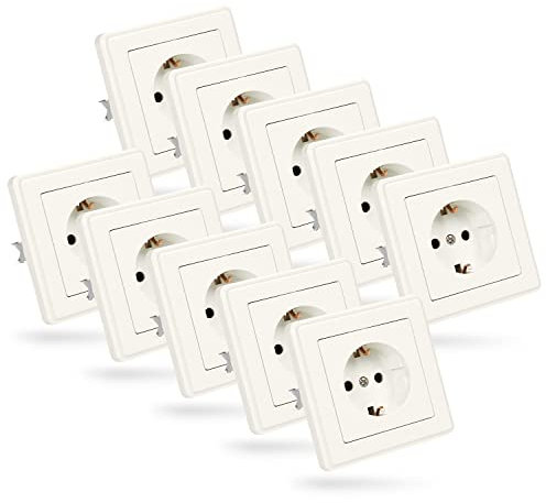 Set di prese elettriche da muro ABSINA - Presa da muro per montaggio a incasso - Prese elettriche da muro interno 250V AC, 16A, IP20 incl. telaio, inserto da incasso e coperchio - Presa incasso bianca