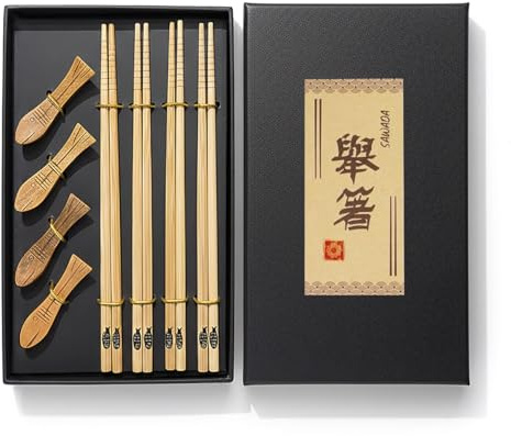 Japanische Essstäbchen in süßer Fisch Optik | Sushi Stäbchen | mit Stäbchen Bank | 12 teilig | Bambus | für 4 Personen