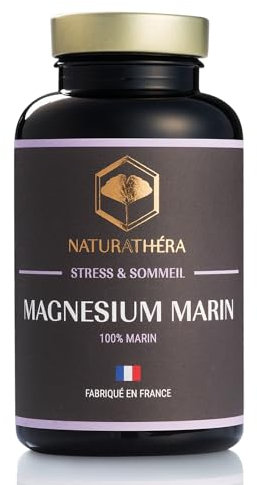 Naturathéra MAGNÉSIUM MARIN - Sans Effet Laxatif & Accoutumance - Complément Alimentaire Fatigue, Anxiété & Sommeil - 150 Gélules - Fabriqué en France - Vegan - Sans Additif Allergènes OGM