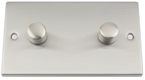SATIN SQUARE DIMMER SWITCH 1/2 / 3/4 GANG 400W (Dimmer 400w Double 2 Gang (double plate))
