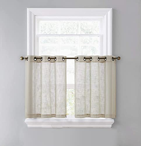 Yaland Scheibengardine lang Leinen Bistrogardine halbtransparent Vorhang Sheer ösen GardinenSchals Fensterschal für Küche Wohnzimmer Landhaus (Sand BxH 50x40cm) 2 Stück