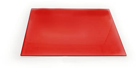 Clear Glass Chopping Board with Plain Red Print - Size 50cm x 40cm - Non Slip Glass Worktop Savers for Kitchen - Great Worktop Protector for Any Food prep
