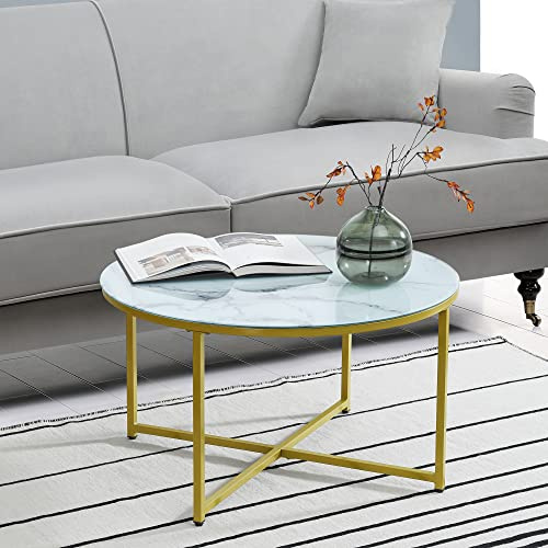 [en.casa] Soffbord, uppvidingar, sidobord, 45 x 80 cm, vardagsrumsbord rund marmor, vit/guld