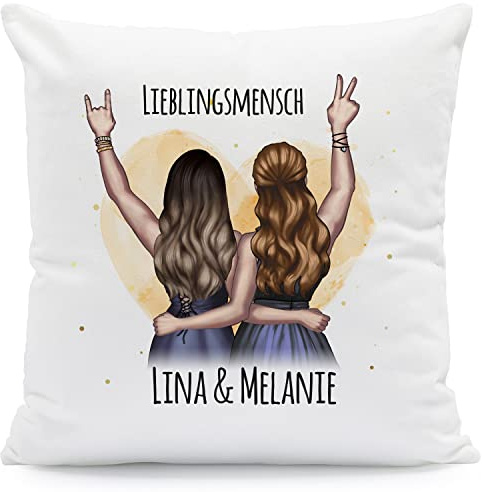 GRAVURZEILE Bedrucktes Kissen mit Konfiguration - Beste Freundin - Umfangreich anpassbares Motiv zum selbst gestalten - Persönliches Geschenk für Freundinnen - Größe: mit Füllung