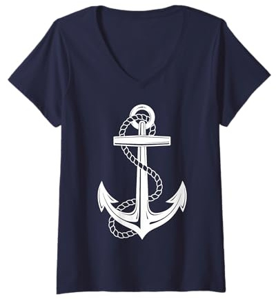 Damen Matrosenkostüm Anker Matrose Kostüm Herren Damen Kinder T-Shirt mit V-Ausschnitt