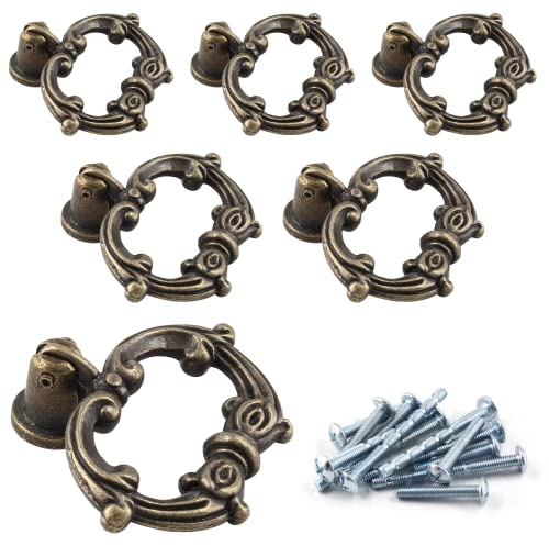 Luomorgo 6 Stück Antik-Bronze-Tropfen-Ring-Schubladengriffe, Vintage-Schrank-Zuggriffe, kleine dekorative Kommodenring-Ziehen, Metall-Zugring-Griff für Küchenschränke, Schränke
