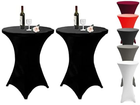 DYOUen 2 Stück Stretch Stehtisch Hussen, Elastische Hussen für Stehtische Ø 60 – 65 cm Weihnachten,Maschinenwaschbar bis 40°C Bar Counter, Runde Tisch Hochzeit, Geburtstagsfeier (Schwarz,60 x 110cm)