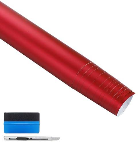 NewL Premium Satin Matt Chrom Ice Metallic Vinyl Folie Auto Folie Aufkleber Luftblasenfrei DIY Motorrad Handy Aufkleber Zubehör (Rot, 5 cm x 900 cm) | Satin-Matt-Oberfl., wiederpositionierbarer Kleber, selbst zuschneidbar, Montagewerkzeug inkl., für Auto & Motorrad geeignet