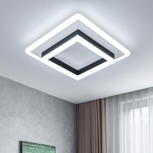 SENQIU Moderne LED Deckenleuchte, 30W 3400LM LED Deckenlampe Quadratisch Innen, Schwarz Acryl Deckenbeleuchtung für Schlafzimmer, Küche, Flur, Wohnzimmer, Bad, 6500K Kaltesweiß, 30CM
