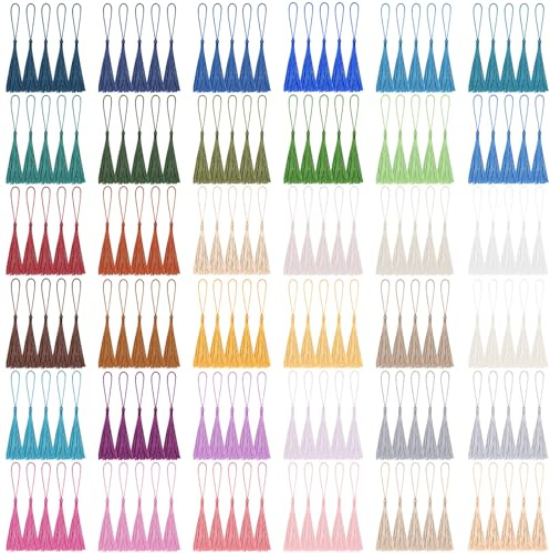 Samulee 180 Stück Mini Quasten Set, 36 Farben Quasten Anhänger, 13cm | Handgefertigtes Quasten für DIY Ohrringe Halsketten Schmuck Lesezeichen, Heimdekoration, Kleidung, Taschen