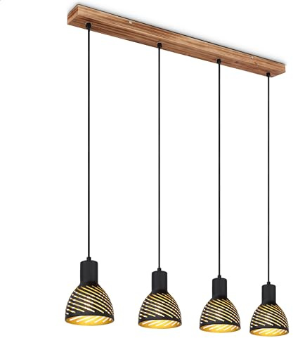 INNOVATE LED Pendelleuchte Holz schwarz gold Leuchte Esstisch Lampen hängend LED Hängelampe Wohnzimmer 4x E27 Hängeleuchten & Pendelleuchten Hängeleuchte schwarz 4 flammig metall Gitter