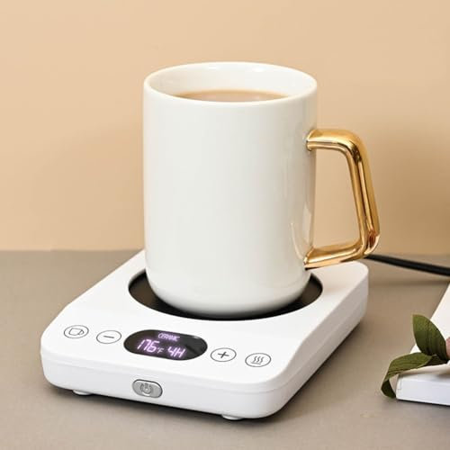 Tassenwärmer, Kaffeewärmer mit 3 Temperaturstufen, automatische Abschaltung, Kaffeebecherwärmer, Kaffeetassenwärmer mit 2–12 Stunden Timer (EU Weiß)