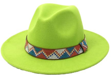 Fedora Sombreros de ala ancha para mujeres y hombres, gorro de fieltro para jazz, fiesta, boda, iglesia, vestido, sombrero verde lima EN8 59 a 61 cm, En822, L