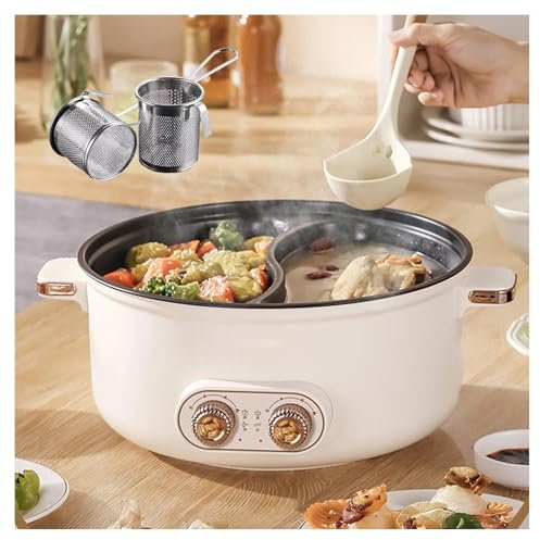HJXBD888 Appareil Fondue Chinoise, Double Interrupteur de Commande 1600 Watts Multi-Fonctions Appareil Fondue Chinoise Electrique, Convient Aux FêTes d'anniversaire (avec 2 Filets Non éTanches),7.5L