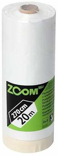 ZOOM Abdeckfolie mit Klebeband 1 Rolle Maler selbstklebend Folie 20m - unterschiedliche Größen Malerband Abklebeband Abklebefolie Klebefolie transparent (270cm)