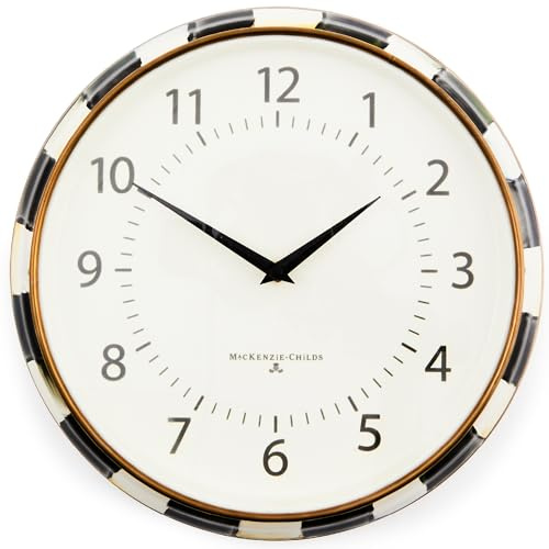 MACKENZIE-CHILDS Wall Clock, Decorative Clock for Kitchen and Living Room, Black-and-White Courtly Check