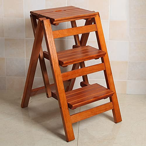 Folding Wooden Ladder Stool Portable Stairs Chair - Home Library Climb Ladder Step Multi-Purpose Bookshelf Display Shelves - Small Foot Stools