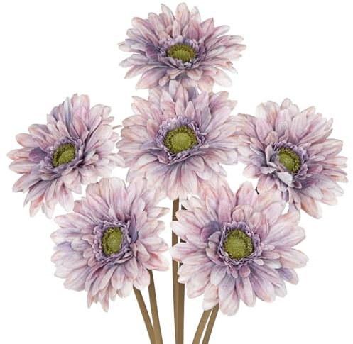 Hollyone 6PCS Kunstblumen Gänseblümchen Künstliche Gerbera Violett Gefälschte Blume mit Stiel Künstliche Afrikanische Gänseblümchen Deko für Party Haus Küche Garten Hochzeit Dekoration