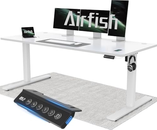 Airfish Höhenverstellbarer Schreibtisch 160x70cm mit USB-Buchse, Schreibtisch Höhenverstellbar Elektrisch mit Memory Funktion, 73-118cm, Weiß