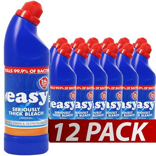 Easy 24 Hour Thick Bleach | 99.9% Toilet Cleaner Bleach For Bathrooms, Toilets, Sinks | Anti Bacterial Stain Remover (12x 750ml)