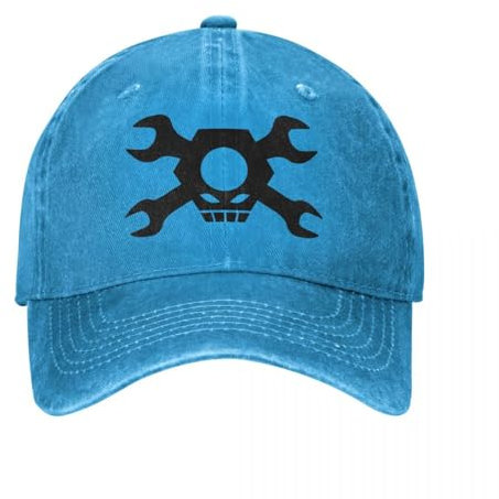 ZTQTQZZ Baumwolle Vintage Washed Denim Baseballkappe Baseballmütze mit Totenkopf Motiv gekreuzte Knochen Schraubenschlüssel Muttern Cowboyhut Schirmmütze Cowboyhüte Hüte für Männer und Frauen