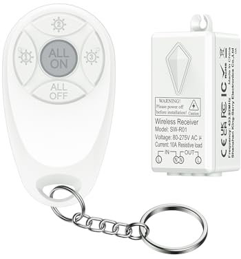 Funkschalter - 80~275V Fernbedienungs Kabelloser Lichtschalter mit 10A Empfänger für Lampen bis zu 1000W, schnelles Erstellen oder Verlegen von RF Schaltern für Haus, 300ft Reichweite, -40 ~ +70°C