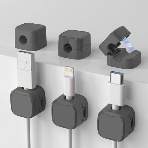 Leapop Kabelhalter Kabelclips,Magnetischer Kabel Organizer,6 Stück Kabelhalter Selbstklebend Kabelklemmen,Kabelorganizer für Schreibtisch/Wand,für Zuhause,Büro,Auto,Küchengeräte (Schwarz)