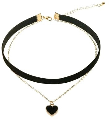 GUIZIYAO Collana Girocollo in Velluto da Donna, Choker Punk, collana regolabile a strati, Collana Girocollo Donna, collana classica con cuore in velluto, gioielli di moda per donne e ragazze (Nero)