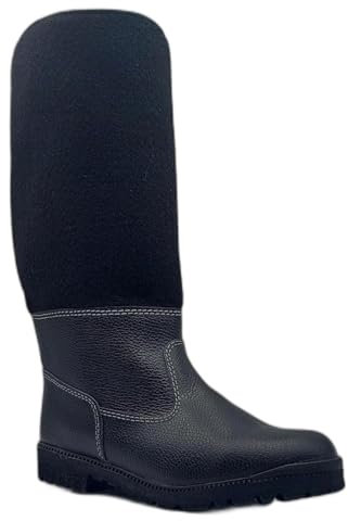 Filzstiefel in Gr. 42, warme und rutschfeste Leder-Stiefel mit Woll-Filz und Thermosohle