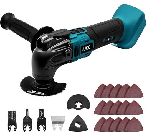 L1NXIXI Akku Multitool kompatibel mit Makita 18V Akku, Multifunktionswerkzeug mit 6 Geschwindigkeiten, 8.500–21.000 U/min, 23 Zubehör Oszillationswerkzeug Set (ohne Akku)