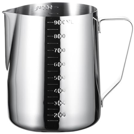 Lechera Acero Inoxidable Jarra de espuma de leche de 350/600/900ml, taza de café de acero inoxidable, jarra de espuma de Barista con boca afilada, accesorios de cocina y cafetería para Espumar(600ml)