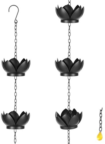 Gatphy Chaîne de pluie de rechange en métal avec crochets en S - Longueur réglable - Imitation eau de lys - Facile à installer - Chaîne attrape-pluie pour dérivation de gouttière à l'extérieur