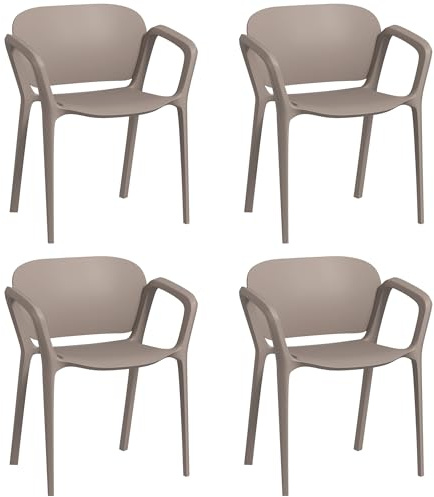 Outsunny Set 4 Sedie da Giardino Impilabili con Braccioli, Sedie da Esterno in PP, Resistente ai Raggi UV e Impermeabile, da Patio, Balcone, Terrazza, Esterno e Interno, 60x56x75 cm, Grigio
