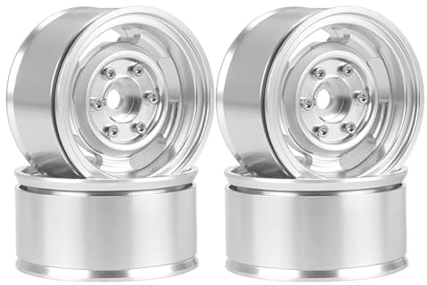WONFAST 4PCS 1.55 Inch Aluminum Alloy Metal Beadlock Wheel Rim,Retro Vintage Design Wheel Hubs Replacement Accessory for Axial SCX10 AX90069 D90 TF2 CC01 Tamiya TRX4 1/10 RC Crawler Car Parts (Silver)