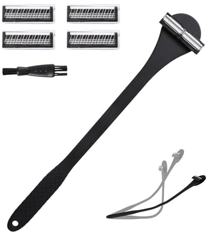Pumwoy Rasoio per la Schiena da Uomo 46cm, Rifinitore per la Schiena con 2 Lame di Ricambio, Back Shaver Pieghevole Design Ergonomico, Rasoio per Capelli con Manico Lungo