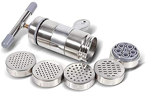 Máquina manual de acero inoxidable para hacer pasta con 5 moldes para pasta casera, fettuccine, lasaña, raviolis, duradera y fácil de usar
