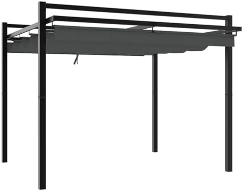 Metal Pergola with Retractable Roof, Garden Gazebo Outdoor Sun Shade Shelter Anthracite 3x3 m Aluminium