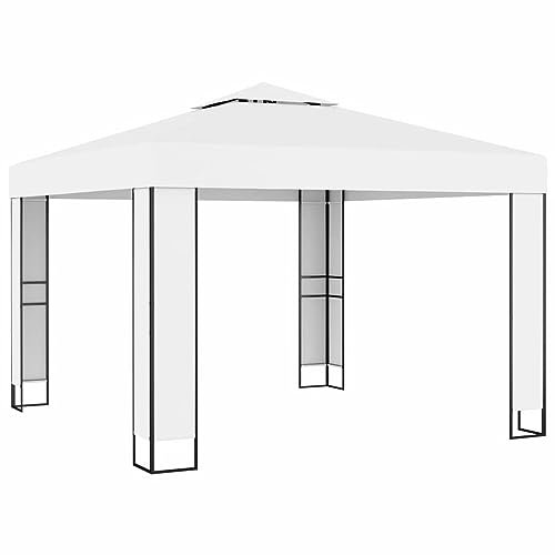 Xichuzi Pavillon mit Doppeldach, Faltpavillon, Pergola, Partyzelt, Standmarkise, Sonnenzelt, Garten Pavillion, Grillpavillon, 3 x 3 m Weiß