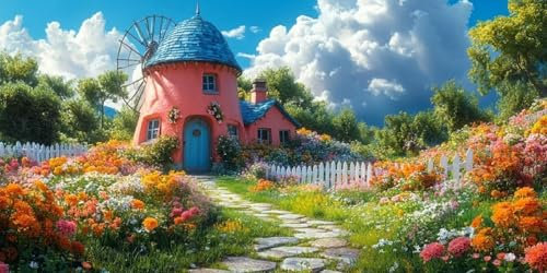 Diamond Painting Landschaft Set für Erwachsene, Diamant Painting Bilder Windmühle für Basteln Mädchen 8 Jahre Geschenke, 5D DIY Runder Daiments Malerei Stickerei Bilder für Zuhause Deko 60x30cm L-171