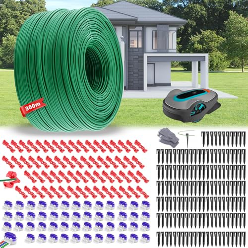 Cavo Perimetrale Robot Tagliaerba, Filo Perimetrale 300m + 120 Picchetti + 50 Connettori + 50 Terminali Connessione Rame Zincato