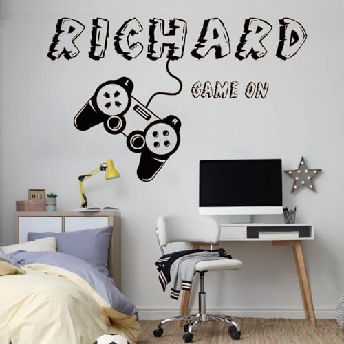 Custom Name Gaming Controller Wall Decal - Personalized Gamer Room Decor for Bedroom, Game Room, Man Cave - Removable Vinyl Sticker for Walls & Laptops