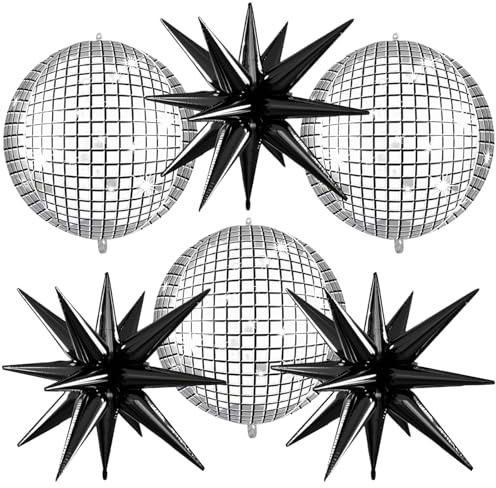6 Stück Explodieren Stern Luftballons und Groß 4D Folienballons, Discokugel Luftballons, Disco Ballons für Geburtstag Hochzeit Halloween Karneval und 70 80 90er Jahre Party (B)