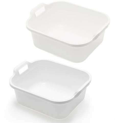 Backcare ® Rectangular Washing up Bowl, Metallic White, Large, 10 Litre Cleaning Buckets and Bowls Set, Household Storage laundry Cleaning Tub (pack of 2) BRILLIANT WHITE