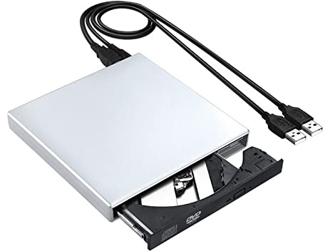 BGAZA Externe DVD Lecteur Optique CD ROM USB 2.0 Joueur CD-RW Enregistreur de Lecteur d'écrivain de brûleur portatil for Ordinateur Portable PC(Sliver)