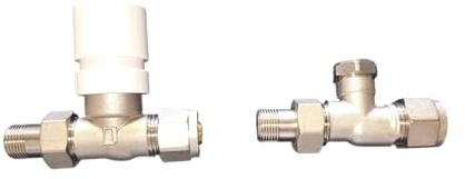 HM | Valvola e detentore dritto per Termosifoni Multistrato 3/8x16, Nichelate, con Adattatori 16mm | Controllo Temperatura, Efficienza Energetica