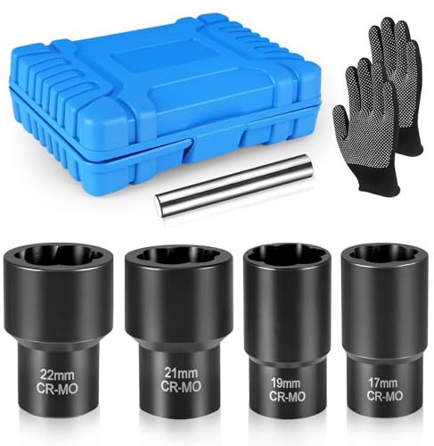 Ghekkli 5 Pcs Coffret de Douilles Extracteurs, Extracteur D'écrous Douille pour Extracteur de Boulon Endommagés, Spécification 17mm, 19mm, 21mm et 22mm