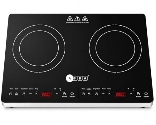 AFRA Double Induction Hob 2800W, Dual Zone Portable Induction Cooker, 2 Burner Electric Cooktop with Touch Control, Timer, 10 Power Levels, Child Safety Lock, Auto Shut-Off, Black